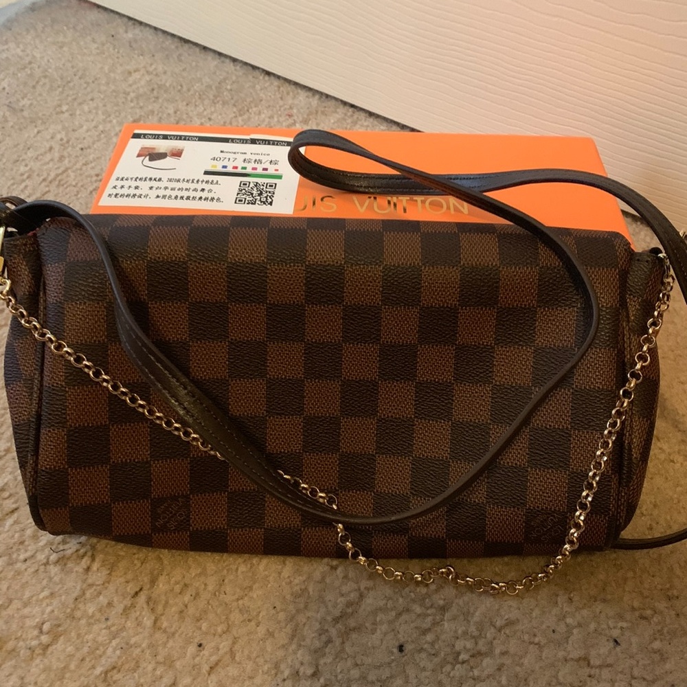 Brown Crossbody Bag with Damier Pattern